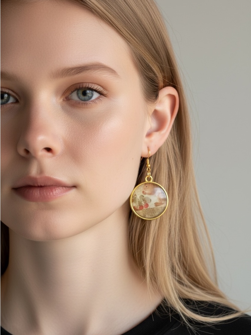 10/2 Gold-Tone Round Floral Drop Earrings - Gold